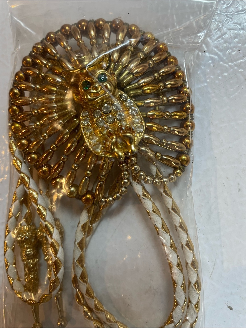 Bolo Tie Beaded Red Eye Jester Cowboy Hat Gold Shriner Beaded on Safety Pins